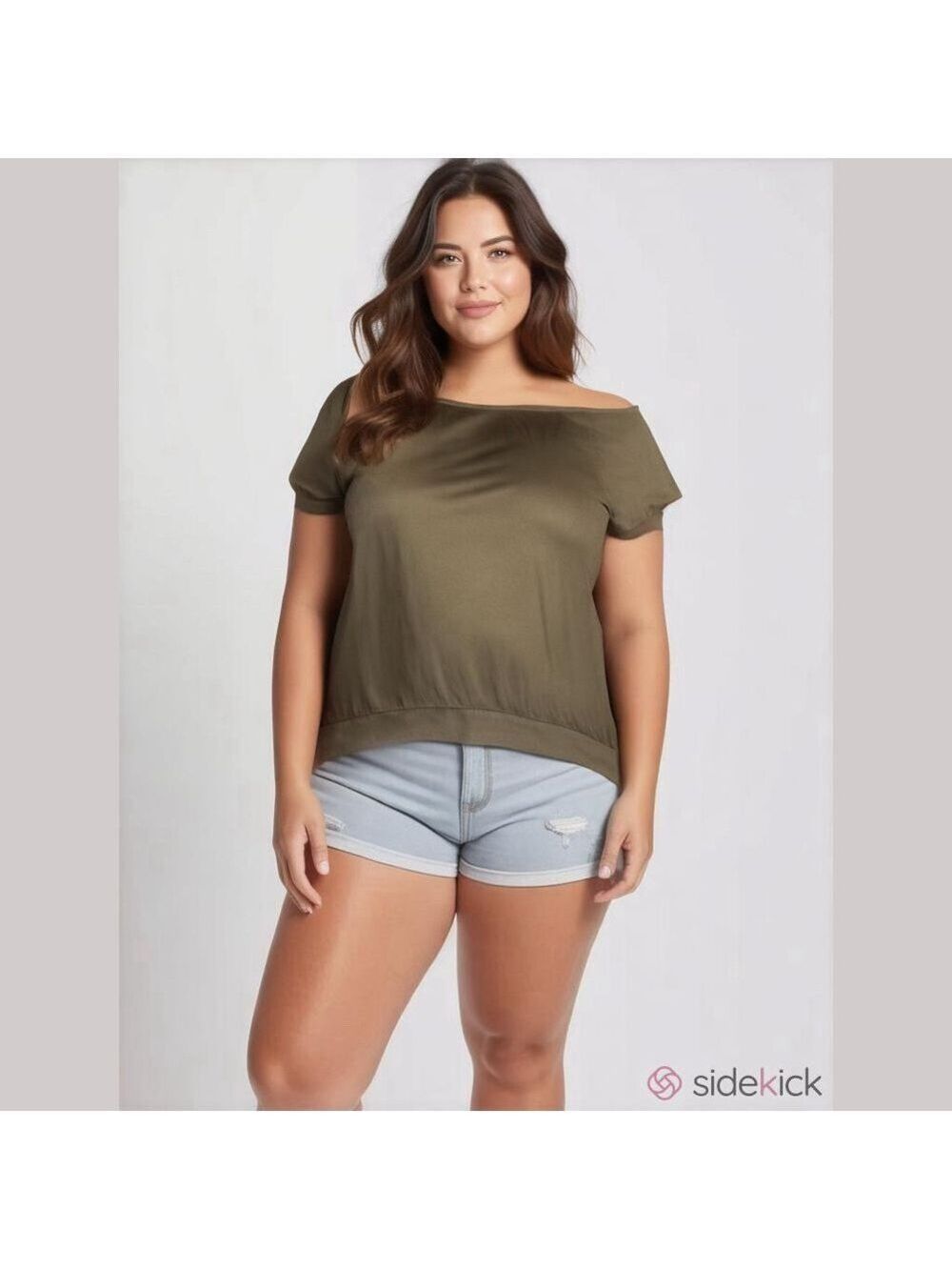 Torrid Plus Size Off-the-Shoulder Banded Hem Top Army Green